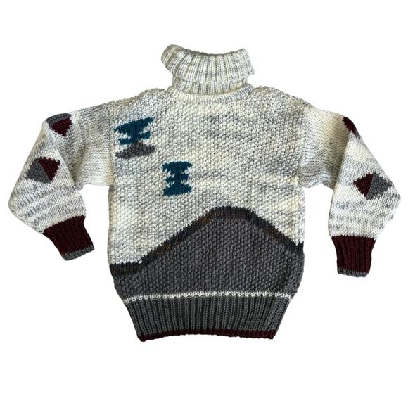VTG  90s Lauren Hansen Granny Grandma Geometric Hand Knitted Turtleneck‎ Sweater - Picture 4 of 5